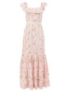 Matchesfashion.com Loveshackfancy - Niko Ruffled Lace-insert Floral-print Cotton Dress - Womens - Pink Multi