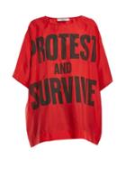 Matchesfashion.com Katharine Hamnett London - Protest And Survive Print Silk T Shirt - Womens - Red Multi