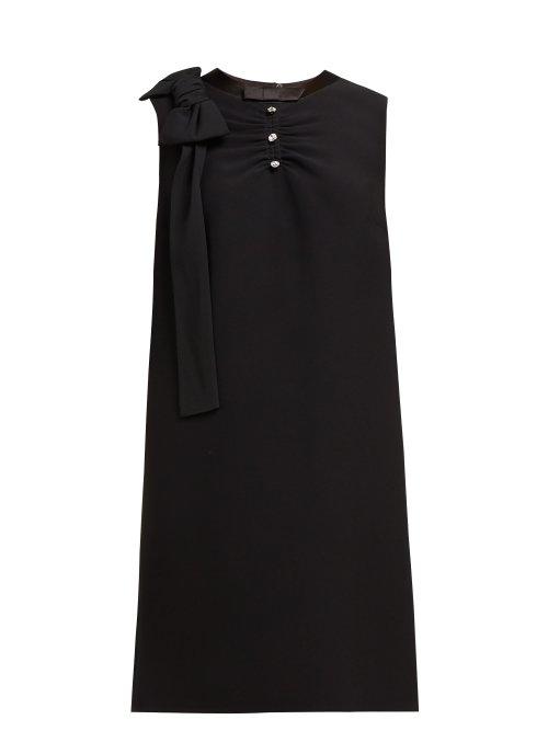 Matchesfashion.com Miu Miu - Crystal Embellished Ruched Crepe Shift Dress - Womens - Black
