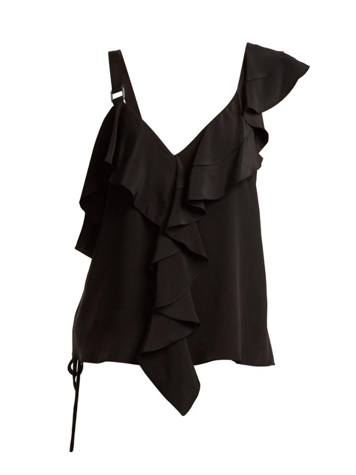 Proenza Schouler Ruffle-trimmed Silk Crepe De Chine Top