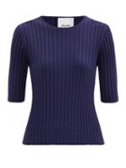Matchesfashion.com Allude - Round-neck Ribbed Cotton-blend Sweater - Womens - Navy