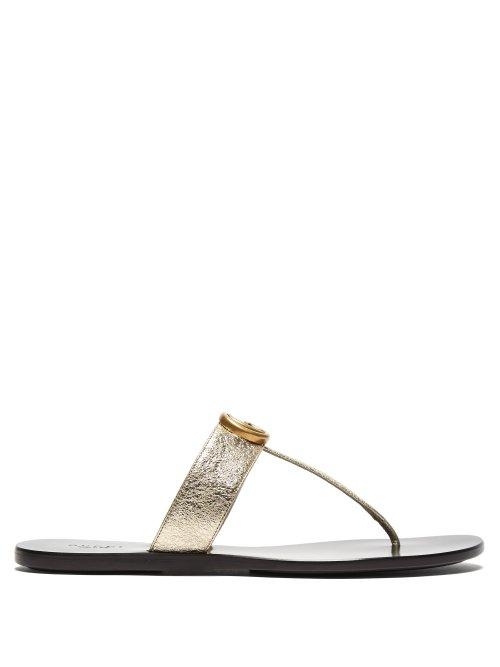 Matchesfashion.com Gucci - Gg Marmont Leather Sandals - Womens - Gold