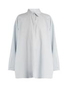 Matchesfashion.com Raey - Split Side Cotton And Silk Blend Shirt - Womens - Light Blue