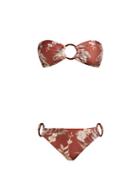 Matchesfashion.com Zimmermann - Wayfarer Floral Print Bandeau Bikini - Womens - Red Print
