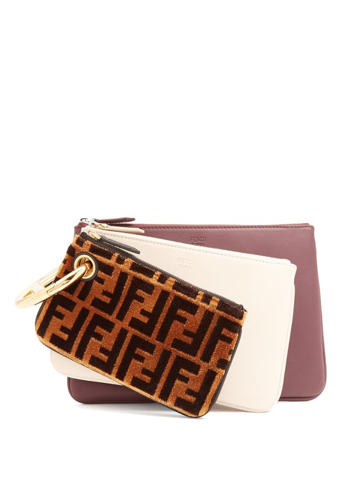 Fendi Triclutch Leather And Shaved-velvet Clutch