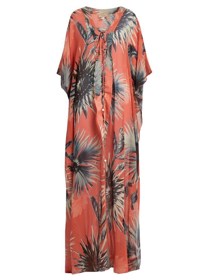 Adriana Degreas Floral-print Lace-up Silk Maxi Dress