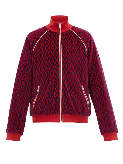 Matchesfashion.com Gucci - Padded Rhombus-jacquard Chenille Track Jacket - Mens - Blue Multi