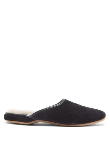 Derek Rose - Douglas Shearling-lined Suede Slippers - Mens - Navy