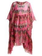 Matchesfashion.com Dolce & Gabbana - Butterfly Print Silk Chiffon Kaftan - Womens - Pink Multi