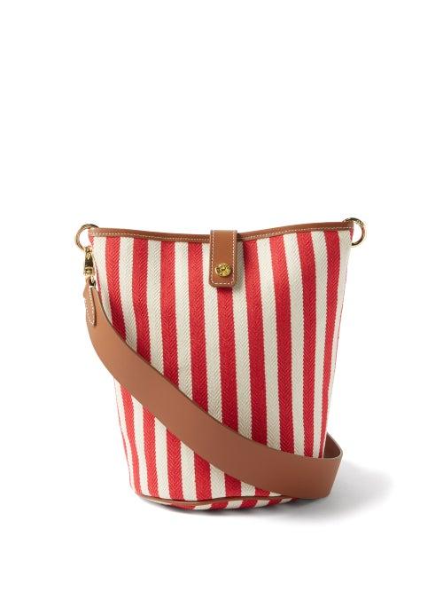 Rue De Verneuil - Bucket S Striped Herringbone-canvas Shoulder Bag - Womens - Red White
