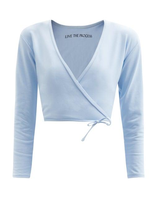 Matchesfashion.com Live The Process - Zen Stretch-jersey Wrap Top - Womens - Light Blue