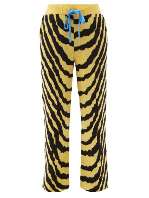 The Elder Statesman - Tiger-intarsia Cashmere Track Pants - Womens - Yellow Multi