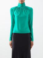 Paco Rabanne - Gathered Jersey Top - Womens - Emerald