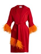 Matchesfashion.com Osman - Eve Feather Trimmed Satin Kimono - Womens - Red