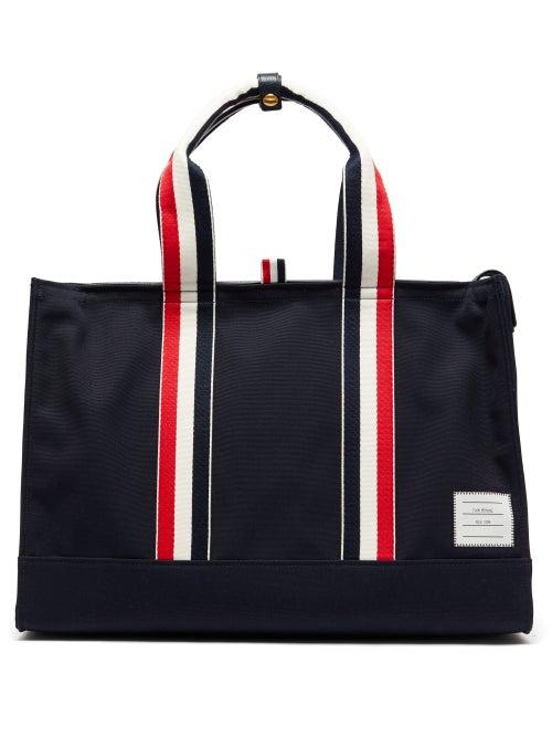 Matchesfashion.com Thom Browne - Tricolour Striped Leather & Canvas Tote Bag - Mens - Navy