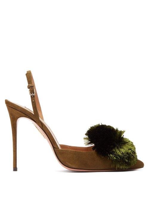Matchesfashion.com Aquazzura - Powder Puff Slingback Pumps - Womens - Khaki