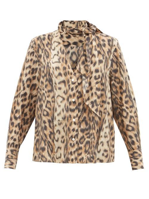 Matchesfashion.com Victoria Beckham - Sash-neck Leopard-print Georgette Blouse - Womens - Brown
