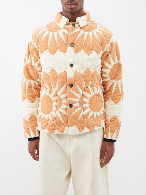 Bode - Grand Daisy Patchwork Cotton Jacket - Mens - Orange