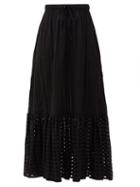 Matchesfashion.com Solid & Striped - The Addison Embroidered-eyelet Cotton Skirt - Womens - Black