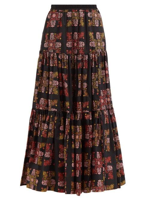 La Doublej - Big Tiered Floral-print Cotton-poplin Skirt - Womens - Multi