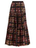 La Doublej - Big Tiered Floral-print Cotton-poplin Skirt - Womens - Multi