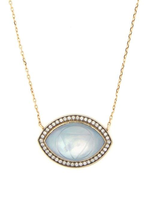 Matchesfashion.com Noor Fares - Ajna Diamond & 18kt Grey Gold Necklace - Womens - Blue