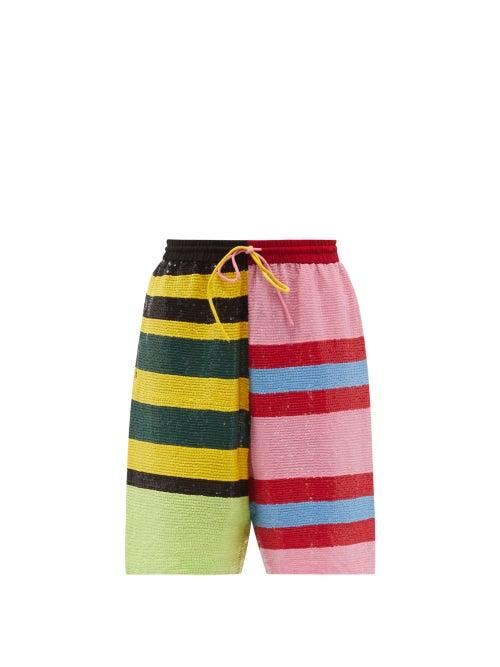 Matchesfashion.com Ashish - Striped Sequinned Shorts - Womens - Multi