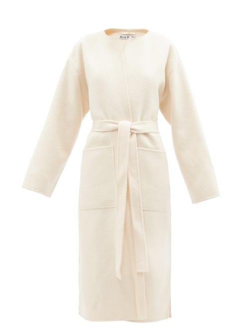 Acne Studios - Oma Collarless Belted Wool-blend Coat - Womens - Cream