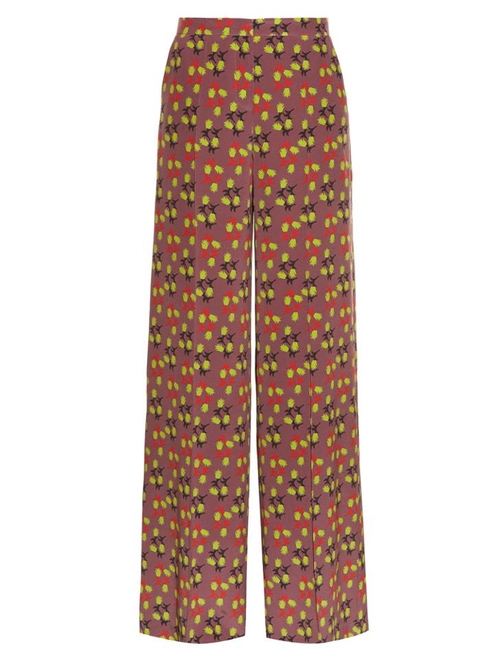 Etro Leaf-print Wide-leg Silk-crepe Trousers