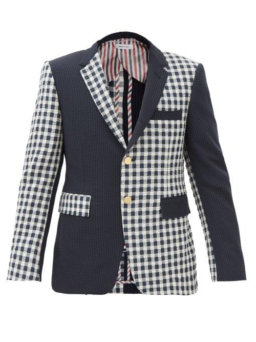 Thom Browne - Single-breasted Gingham Wool-seersucker Jacket - Mens - Navy