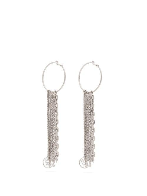 Matchesfashion.com Burberry - Tb Monogram And Chain Tasselled Hoop Earrings - Womens - Silver