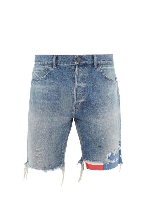 Matchesfashion.com John Elliott - Bozeman Flag Trim Denim Shorts - Mens - Light Blue