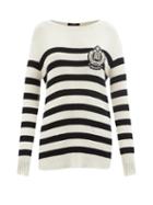 Ladies Rtw Balmain - Zardozi-embroidered Striped Cotton-blend Sweater - Womens - Black White