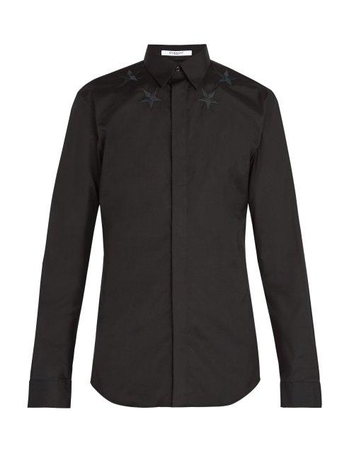 Matchesfashion.com Givenchy - Star Embroidered Poplin Shirt - Mens - Black