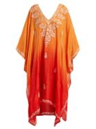 Matchesfashion.com Juliet Dunn - Sequin Embellished Embroidered Silk Poncho - Womens - Orange Multi