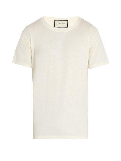 Matchesfashion.com Gucci - Logo Print Distressed Cotton T Shirt - Mens - White