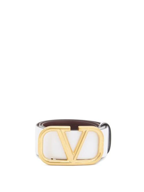 Matchesfashion.com Valentino Garavani - V-logo Reversible Leather Belt - Womens - White Multi
