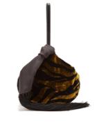 Matchesfashion.com Hillier Bartley - Lantern Tasseled Zebra Print Velvet Clutch - Womens - Black Gold