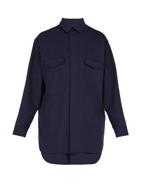 Matchesfashion.com Haider Ackermann - Double Layer Wool Blend Shirt - Mens - Navy