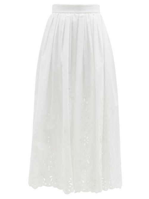 Chlo - Broderie Anglaise Cotton-poplin Midi Skirt - Womens - White