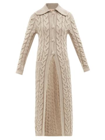 Brock Collection - Taniya Cable-knit Cashmere And Wool Coat - Womens - Light Beige