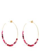 Diane Kordas - Pink-agate, Diamond And 18k Gold Hoop Earrings - Womens - Pink Multi