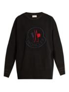 Matchesfashion.com Moncler - Logo Embroidered Wool Blend Sweater - Womens - Black