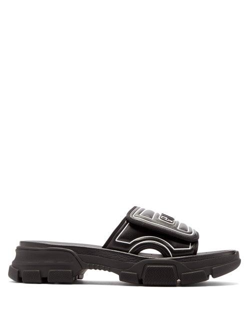 Matchesfashion.com Gucci - Rubber Logo Leather Slides - Mens - Black