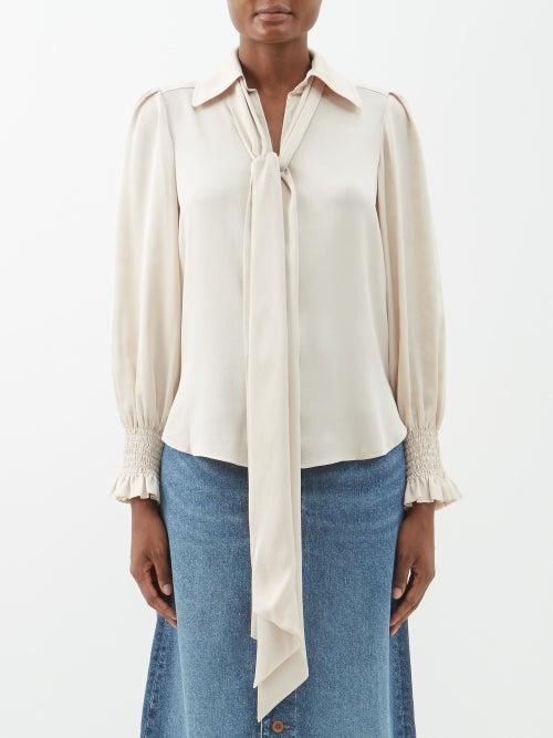 See By Chlo - Pussybow-collar Twill Blouse - Womens - Cream