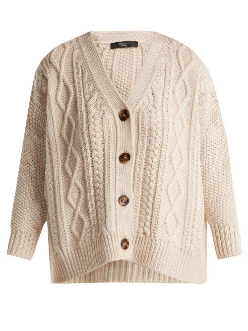 Matchesfashion.com Weekend Max Mara - Cable Knit Wool Cardigan - Womens - Cream