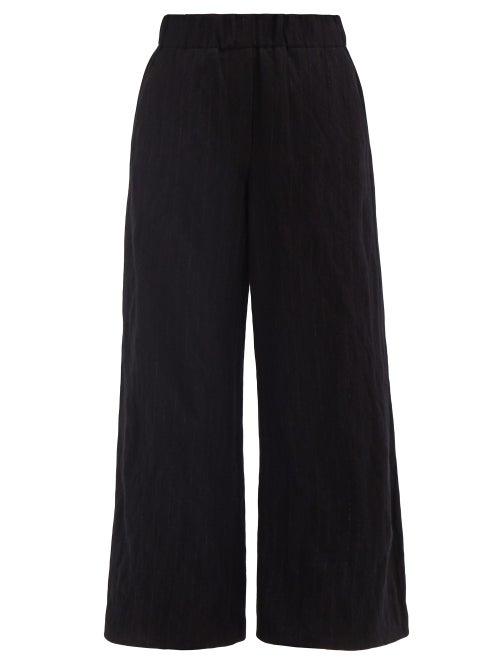 Matchesfashion.com Loewe - Pinstriped Wool-blend Wide-leg Trousers - Womens - Black