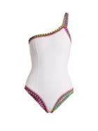 Matchesfashion.com Kiini - Yaz Crochet Trimmed One Shoulder Swimsuit - Womens - White Multi