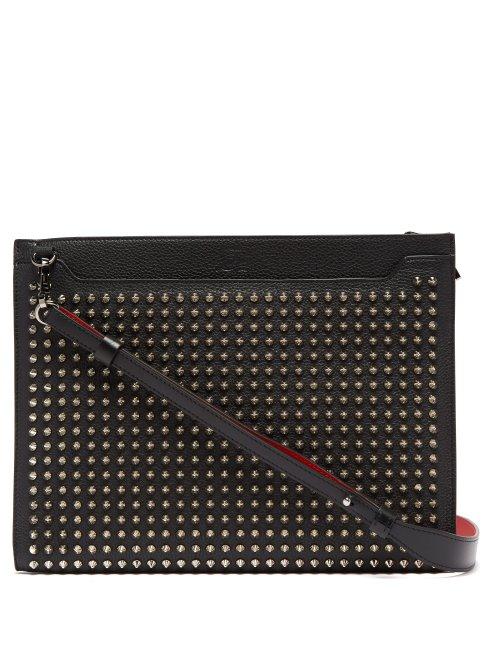Matchesfashion.com Christian Louboutin - Skypouch Spike Embellished Leather Pouch - Mens - Black