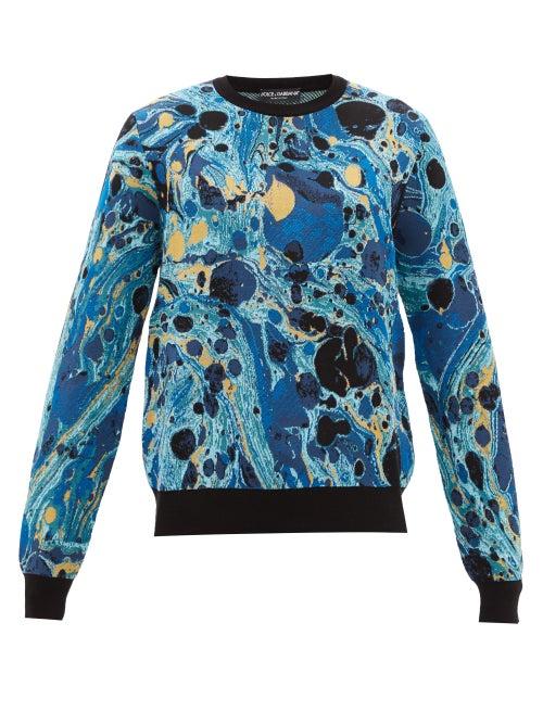 Dolce & Gabbana - Marble-jacquard Silk-blend Sweater - Mens - Blue Multi